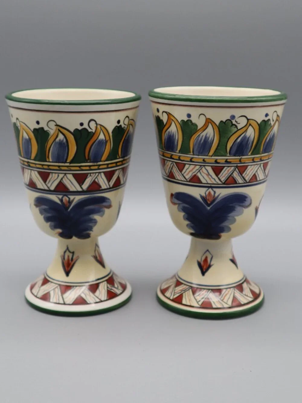 Vtg Tabletops Unlimited Deruta Hand Painted Pottery Water Goblets Wine Glasses